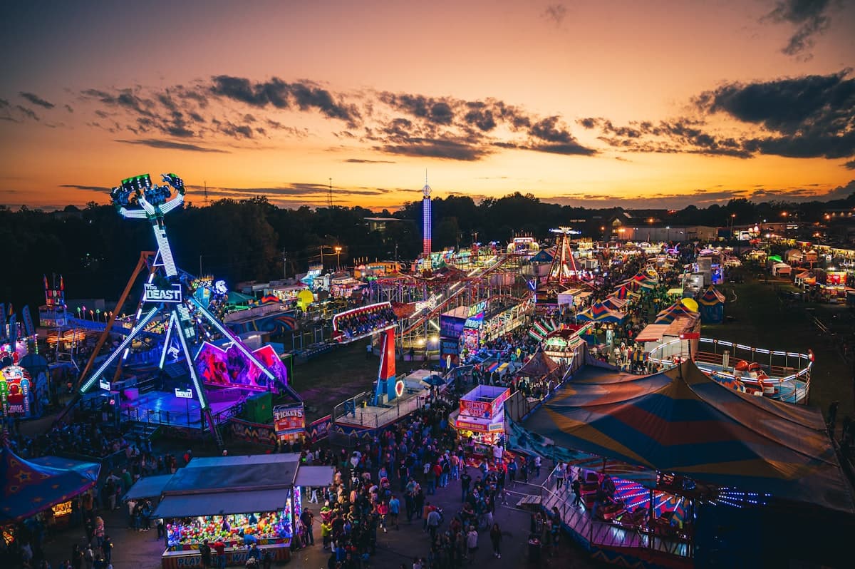 Aerial view of a carnival at night